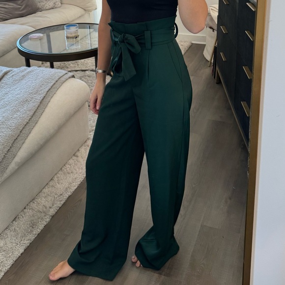 Petal & Pup Kieran Pants Emerald Green Wide-Leg Belted High Waist Pants 2 - Picture 7 of 10